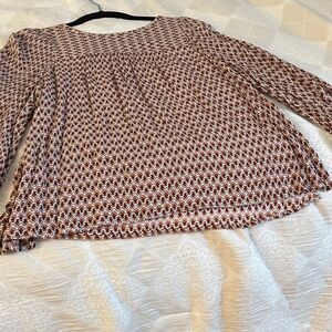 LOFT Brown and White Geometric Blouse